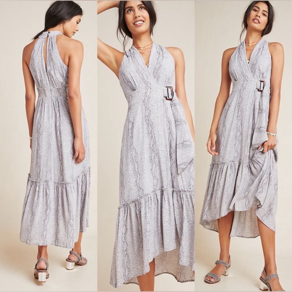Anthropologie Marfa Midi Dress Faux Wrap Snake Print Size 4